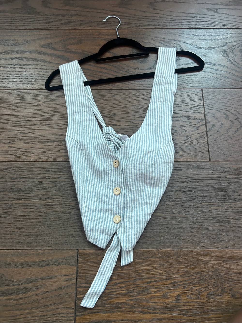 Sage Striped Blue and White Tie-Front Crop Top